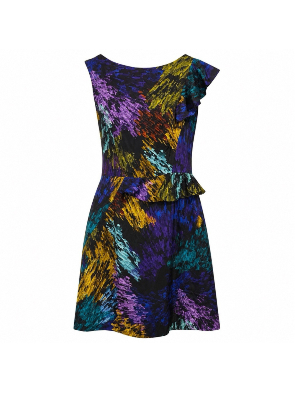 VTG Milly of New York 100% Silk Watercolor Art To Wear Ruffle Mini Dress USA 4